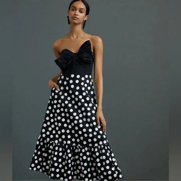 Anthropologie Hutch Polka Dot Bow-Tie Midi Dress Size 6 - Picture 1 of 7
